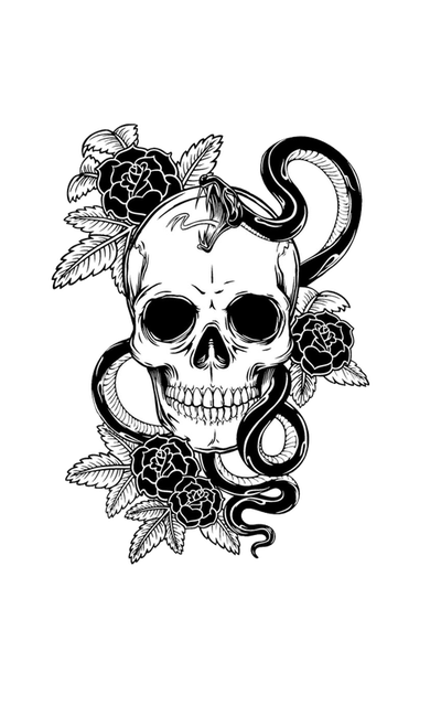 Tattoo Flower Skull Calavera T-Shirt Snake