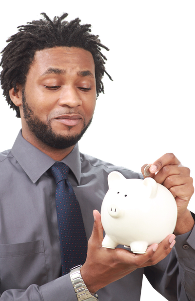 Male Hand Putting Coin Into A Piggy Bank PNG Image