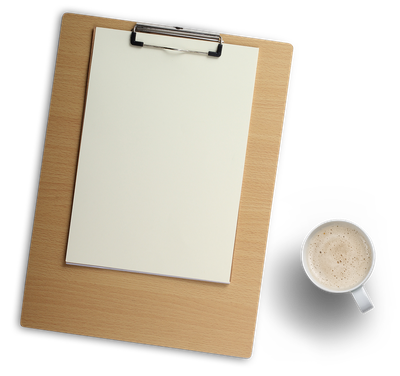 Wood Clipboard and Coffee Cup PNG image