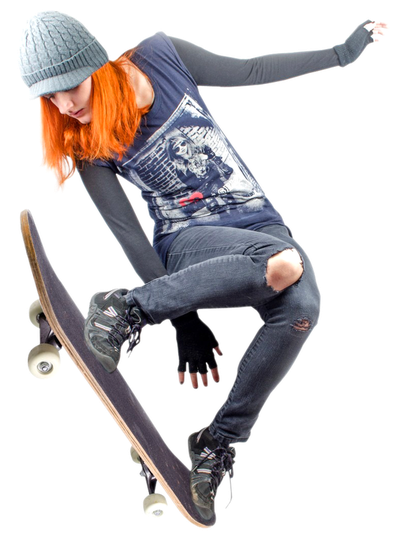 Young Skateboarder Woman Jumping PNG image