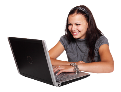 Girl Using Laptop PNG Image