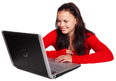 Girl Using Laptop PNG Image