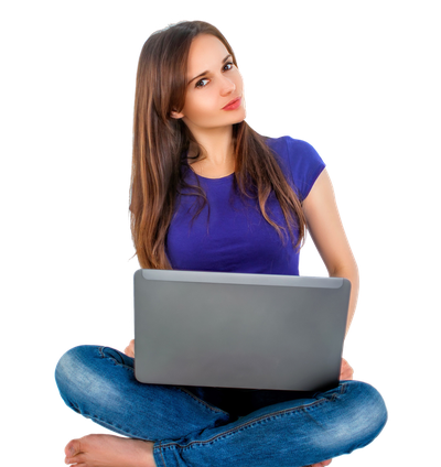 Women Sitting With Laptop PNG Image