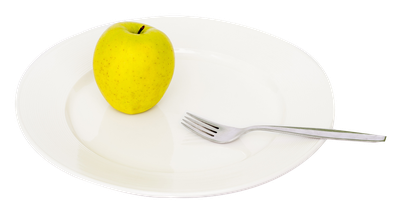 Apple and Fork on Plate PNG Image