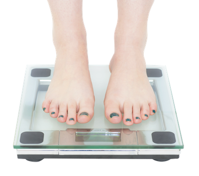 Woman Standing on Bathroom Scale PNG Image