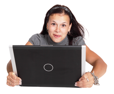Excited Woman Using Laptop PNG Image