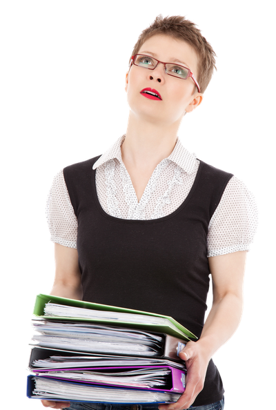 Female Office Worker Carrying a Stack of Files PNG Image