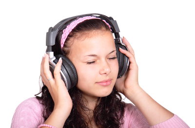 Girl Listening Music with Headphones PNG Image