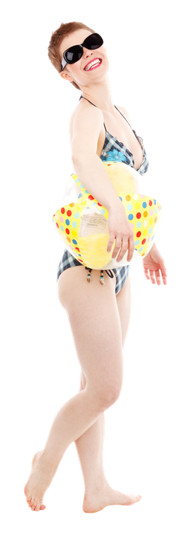 Happy Sexy Woman with Beach Ball PNG Image
