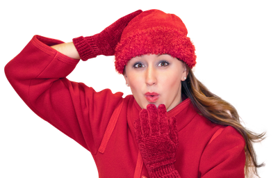 Happy Woman Blowing Kiss in Winter Clothes PNG Image