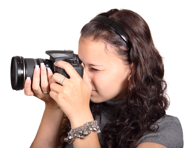 Young Charming Woman Taking Photo with Digital Camera