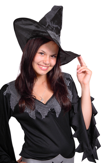 Young Witch Girl On Starry Halloween Night PNG Image