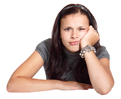 Young Woman Looking Bored and Thinking PNG Image