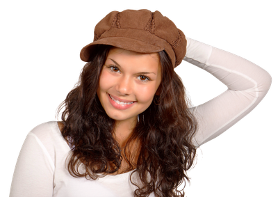 Portrait of Charming Girl in Brown Vintage Hat PNG Image