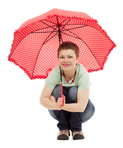 Young Happy Woman Sitting With Umbrella PNG Image